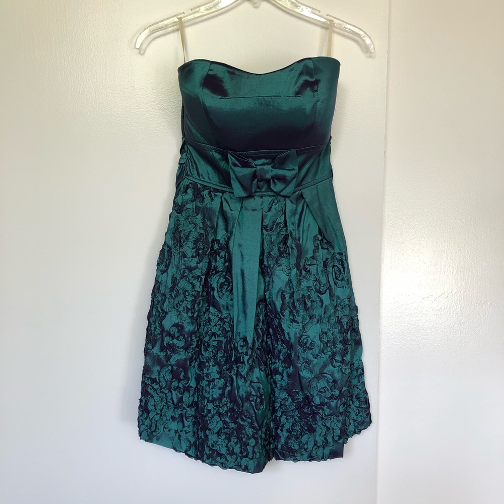 Strapless green/Purple Satin Dress